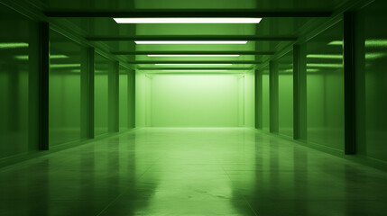  Interior simple green room, apartment. Stylish walls and floor. Empty place, background. Generative AI