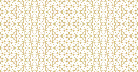 Seamless gold oriental pattern. Islamic background. Arabic linear texture. Vector illustration. - 673101866