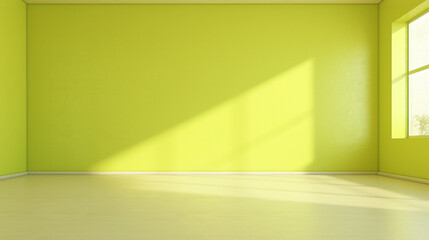  Interior simple lime room, apartment. Stylish walls and floor. Empty place, background. Generative AI