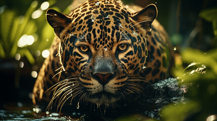 Close up portrait of a leopard in jungle