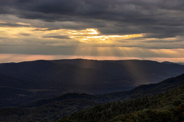 Sunset in autumn in the Bieszczady Mountains