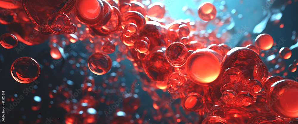 Wall mural pretty red bubbles background with dark colors, many perfect illuminated circles in various sizes fl
