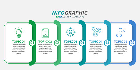 Timeline Creator infographic template. 5 Step timeline journey, calendar Flat simple infographics design template. presentation graph. Business concept with 5 options, number vector illustration.