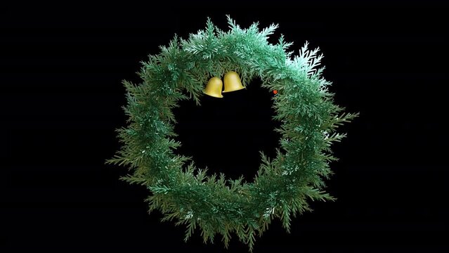 3D Christmas wreath rotates 360 degrees. Looped animation. With an alpha channel.