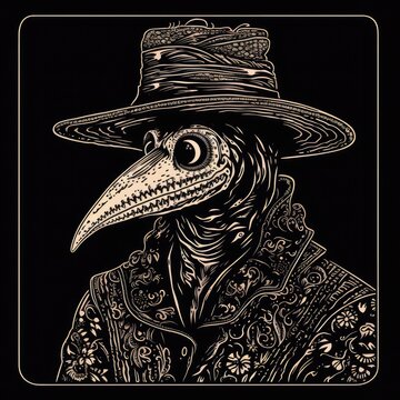 Plague doctor black and white illustration, AI generated Image