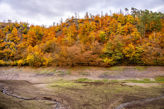 Herbstwanderung entlang der Edertalsperre zur versunkenen Stadt vom Edersee Atlantis  - Edertal - Hessen - Deutschland