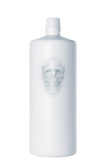 White bottle with skull on white background