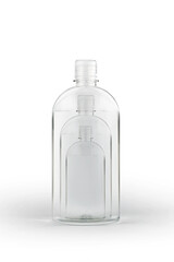 Transparent bottles in other bottle on white background