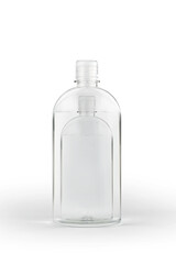 Transparent bottle in other bottle on white background