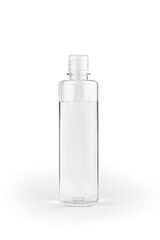 Transparent bottle on white background