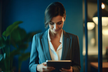 Portrait of a Beautiful Modern Business Woman Using Tablet in Her Office