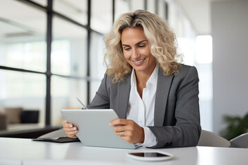 Blonde business woman working with her tablet