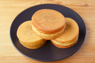 Plate of Delectable Japanese Red Bean Paste Filled Dessert Called Imagawayaki Also Known As Obanyaki