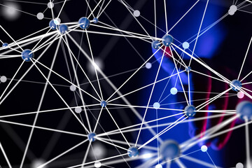 Global network. Blockchain. 3D illustration. Neural networks and artificial intelligence. Abstract