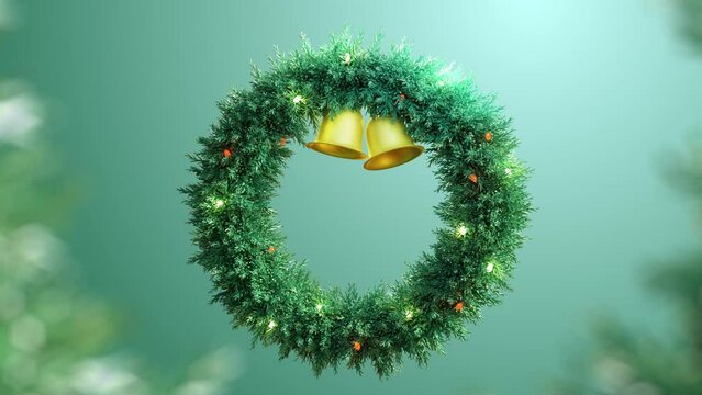 Festive background with Christmas wreath in the center.
