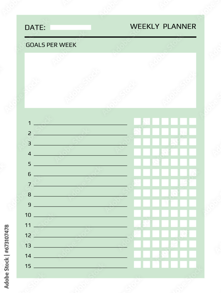Poster planner page. daily plan. blank paper sheet. office schedule for tasks planning. business stationery