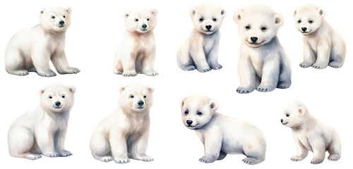 baby polar bear watercolor illustration clipart. Generative AI.