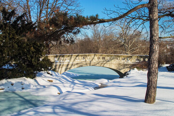 Late winter snowfall in Eden Park, Cincinnati Ohio USA