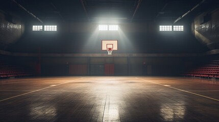 basketball rolling down an empty court.