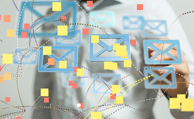 Hand with an email icon 3d