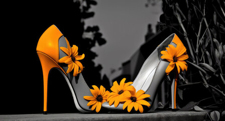 shoes and orange flowers. 