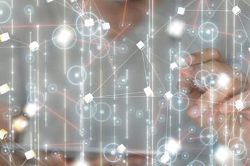 Neural network 3D illustration. Big data and cybersecurity