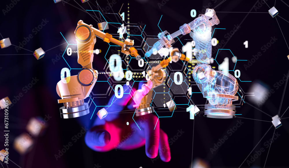 Poster neural network 3d illustration. big data and cybersecurity