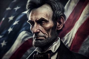 Abraham Lincoln and American flag, 4th of July, Civil War, united states president, history, historical, honest, holidays, famous, slavery. - obrazy, fototapety, plakaty