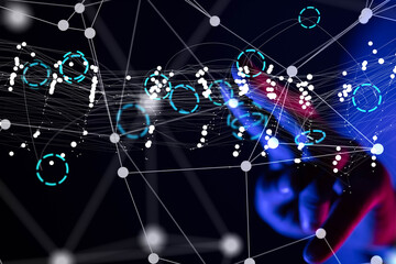 Global network. Blockchain. 3D illustration. Neural networks and artificial intelligence. Abstract