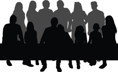 Group of people, set of vector silhouettes. - 673109887