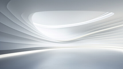 Interior of a futuristic modern empty white room. Abstract volumetric walls. Generative AI