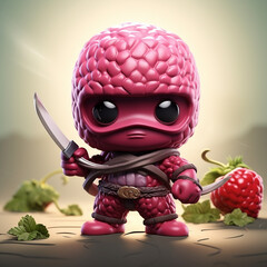 cute raspberry character ninja figthing against global warming created with Generative Ai