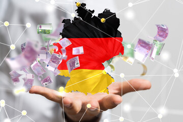 map of Germany. Wire frame 3D mesh polygonal network line, design.