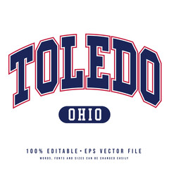 Toledo text effect vector. Editable college t-shirt design printable text effect vector	