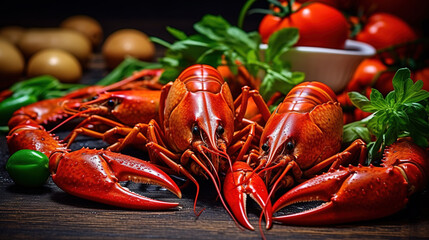 Asian Chinese Food of Spicy Crayfish Dish on Selective Focus Background