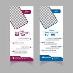 Business Marketing rollup banner design template | Standard design | Blue and dark red colors | corporate Business rollup banner Template | Marketing Agency rollup banner