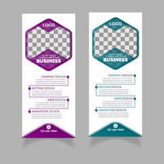 Business Marketing rollup banner design template | Standard design | Purple and green colors | corporate Business rollup banner Template | Marketing Agency rollup banner