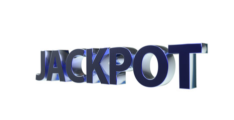 Jackpot plakative blaue metallische 3D-Schrift, Glück, Gewinn, Lotterie, Glücksspiel, Preisgeld, Siegesprämie, Freisteller