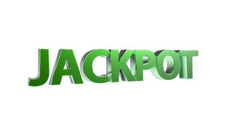 Jackpot plakative grüne metallische 3D-Schrift, Glück, Gewinn, Lotterie, Glücksspiel, Preisgeld, Siegesprämie, Freisteller