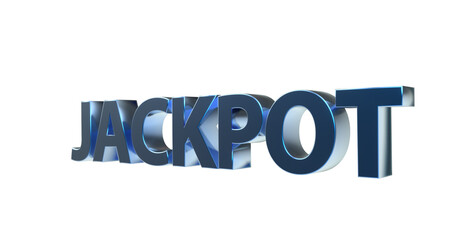 Jackpot plakative blaue metallische 3D-Schrift, Glück, Gewinn, Lotterie, Glücksspiel, Preisgeld, Siegesprämie, Freisteller