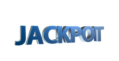 Jackpot plakative blaue metallische 3D-Schrift, Glück, Gewinn, Lotterie, Glücksspiel, Preisgeld, Siegesprämie, Freisteller