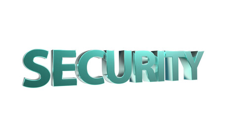Security Sicherheit türkise plakative 3D-Schrift, Vertrauen, Schutz, Vorsorge, Gefahrenabwehr, Risikomanagement, Prävention, Sicherheitsmaßnahmen, Datenschutz,  Cybersecurity, Rendering, Freisteller
