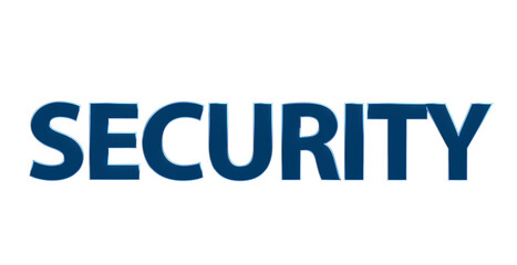 Security Sicherheit blaue plakative 3D-Schrift, Vertrauen, Schutz, Vorsorge, Gefahrenabwehr, Risikomanagement, Prävention, Sicherheitsmaßnahmen, Datenschutz,  Cybersecurity, Rendering, Freisteller
