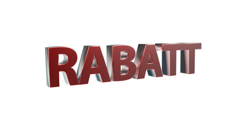 Rabatt rote plakative 3D-Schrift, Aktionsangebot, Ermäßigung, Vergünstigung, Sonderpreis, Schnäppchen, reduzierter Preis, Preisnachlass, Aktion, Sonderaktion, Gutschein-Code, Rendering, Freisteller