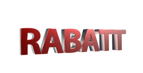 Rabatt rote plakative 3D-Schrift, Aktionsangebot, Ermäßigung, Vergünstigung, Sonderpreis, Schnäppchen, reduzierter Preis, Preisnachlass, Aktion, Sonderaktion, Gutschein-Code, Rendering, Freisteller