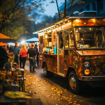 streetfood truck on a event at night in a city