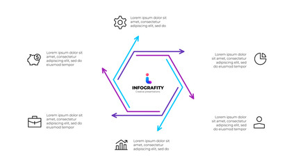 Vector outline hexagon infographic cycle diagram with 6 options, steps, parts or processes