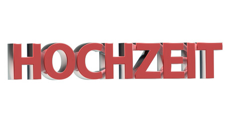 Hochzeit rote plakative 3D-Schrift, Liebe, Ehe, Zeremonie, Feier, Braut, Bräutigam, Hochzeitskleid, Trauung, Hochzeitsfeier, Ehegelöbnis, Ringe, Rendering, Freisteller, Alphakanal
