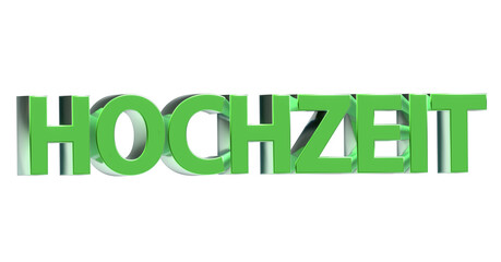 Hochzeit grüne plakative 3D-Schrift, Liebe, Ehe, Zeremonie, Feier, Braut, Bräutigam, Hochzeitskleid, Trauung, Hochzeitsfeier, Ehegelöbnis, Ringe, Rendering, Freisteller, Alphakanal
