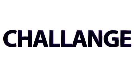 Challange - plakative schwarze 3D-Schrift, Herausforderung, Motivation, Wachstum, Ziel, Erfolg, Engagement, Kreativität, Teamwork, Durchhaltevermögen, Fortschritt, Rendering, Freisteller, Alphakanal